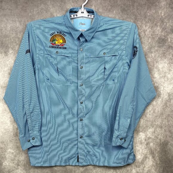 World Wide Sportsman Fishing Button Shirt Mens L/G Blue Bass Pro Shop RCR Racing - Picture 2 of 14